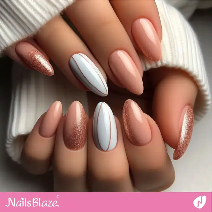 Minimal Glitter Design Peach Fuzz Nails | Color of the Year 2024 - NB1728